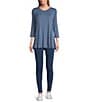 Intro Knit Jersey Scoop Neck 3/4 Sleeve A-Line Tee Shirt, Color:Coronet Blue - Image 3