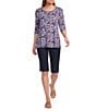 Intro Knit Jersey Victoria Blue Crew Neck Elbow Ruched Sleeve Top - Image 3