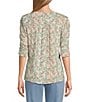 Intro Knit Jersey Vine Print Crew Neck Elbow Puff Sleeve Top, Color:Marshmellow - Image 2
