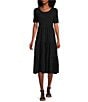 Color:Ebony Black - Image 1 - Knit Short Sleeve Scoop Neck Tiered Midi Dress