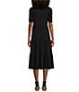 Color:Ebony Black - Image 2 - Knit Short Sleeve Scoop Neck Tiered Midi Dress