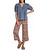 Intro Linen-Blend Abstract Floral Print Pull-On Capri Pants - Image 3