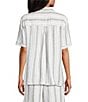 Intro Linen Blend Coordinating Stripe Point Collar Elbow Sleeve Button Front Camp Shirt - Image 2