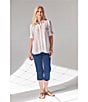 Color:Cornflower Blue - Image 5 - Linen Blend Denim Stripe Print Point Collar 3/4 Roll-Tab Sleeve Button-Front Shirt