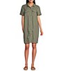 Intro Linen-Blend Point Collar Sleeveless Button-Front Shirtdress - Image 1