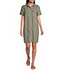 Intro Linen-Blend Point Collar Short Sleeve Button-Front Shirtdress - Image 1