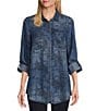 Intro Lyocell Slub Abstract Print Point Collar Long Roll-Tab Sleeve Shirt, Color:Medium Blue Wash - Image 1