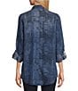 Intro Lyocell Slub Abstract Print Point Collar Long Roll-Tab Sleeve Shirt, Color:Medium Blue Wash - Image 2