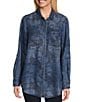 Intro Lyocell Slub Abstract Print Point Collar Long Roll-Tab Sleeve Shirt, Color:Medium Blue Wash - Image 3