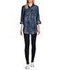 Intro Lyocell Slub Abstract Print Point Collar Long Roll-Tab Sleeve Shirt, Color:Medium Blue Wash - Image 4