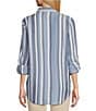 Color:Sunwash/Yarn Dyed Indigo Stripe - Image 2 - Lyocell Yarn Dye Indigo Stripe Point Collar Roll-Tab Sleeve Snap-Front Shirt