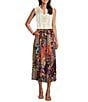 Color:Azalea Multi - Image 3 - Maya Patchwork Print Elastic Waist Tassel Drawstring A-Line Pull-On Skirt