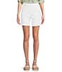 Color:Bright White - Image 1 - Nia Hollywood Waist Stretch Freedom Seam Detail Denim Pull-On Shorts