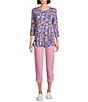 Intro Nia Pull-On Curved Hem Elastic Waist Mid Rise Capri Pants, Color:Orchid Smoke - Image 3