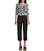 Intro Petite Size Aimee Solid Suave Knit Straight Leg Tummy Control Coconut Button Hem Pull-On Pants - Image 5