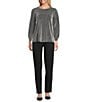 Intro Petite Size Bella Double Knit Straight Leg Pull-On Pants, Color:Ebony Black/White Crystals - Image 5