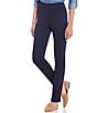 Color:Navy - Image 1 - Petite Size Bella Solid Double Knit Slim Her Straight Leg Pants
