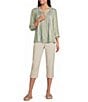 Intro Petite Size Bok Choy Brush Stroke Print Pleated Button Front Blouse - Image 3