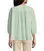 Intro Petite Size Cotton Voile Crew Neck 3/4 Sleeve Lace Trim Peasant Blouse, Color:Birds Egg - Image 2