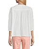 Intro Petite Size Cotton Voile Crew Neck 3/4 Sleeve Lace Trim Peasant Blouse, Color:Bright White - Image 2
