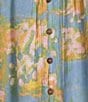 Intro Petite Size Crinkle Gauze Printed Scoop Neck Elbow Sleeve Button-Front Peasant Top, Color:Dazzling Blue - Image 4