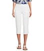 Color:Bright White - Image 1 - Petite Size Daisy Straight Leg Grommet Hem Detail Pull-On Denim Capri Jeans