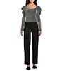 Intro Petite Size Flocked Love The Fit Tummy Control Straight Leg Pull-On Pants, Color:Ebony Black Dot/Flocked Print - Image 3