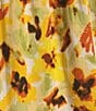 Color:Sunflower Floral Print - Image 4 - Petite Size Floral Print Frill Scoop Neckline Short Sleeve Smocked Yoke Lace Inset Half-Button Front Top