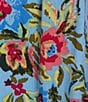 Color:Cloisonne Floral Print - Image 4 - Petite Size Floral Frill Scoop Neck Short Sleeve Smocked Yoke Lace Inset Half-Button Front Top