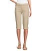Intro Petite Size Heatseal Trim Side Hem Embellished Tummy Panel Mid Rise Bermuda Skimmer Shorts, Color:Sand - Image 1
