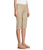 Intro Petite Size Heatseal Trim Side Hem Embellished Tummy Panel Mid Rise Bermuda Skimmer Shorts, Color:Sand - Image 3
