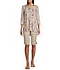 Intro Petite Size Heatseal Trim Side Hem Embellished Tummy Panel Mid Rise Bermuda Skimmer Shorts, Color:Sand - Image 5
