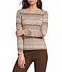 Intro Petite Size Jersey Knit Yarn Dye Stripe Crew Neck 3/4 Sleeve Top - Image 1