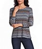 Intro Petite Size Jersey Knit Yarn Dye Stripe Crew Neck Long Sleeve Top - Image 1