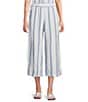 Intro Petite Size Kalani Linen Blend Coordinating Straight Leg Stripe Pull-On Capri Denim Pants - Image 1