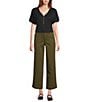 Intro Petite Size Kendall Solid Relaxed Cropped Pants, Color:Dark Olive - Image 3