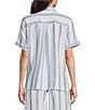 Intro Petite Size Linen Blend Coordinating Stripe Point Collar Elbow Sleeve Button-Front Camp Shirt - Image 2