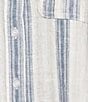 Intro Petite Size Linen Blend Coordinating Stripe Point Collar Elbow Sleeve Button-Front Camp Shirt - Image 4