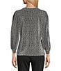 Intro Petite Size Lurex Knit Metallic Crew Neck Bracelet Length Poet Sleeve Top, Color:Silver Lurex - Image 2