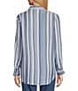 Color:Sunwash/Yarn Dyed Indigo Stripe - Image 2 - Petite Size Lyocell Yarn Dyed Indigo Stripe Point Collar Roll-Tab Sleeve Snap-Front Shirt