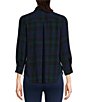 Color:Navy Plaid - Image 2 - Petite Size Plaid Print Puckered Woven Point Collar Roll-Tab Sleeve Button Front Shirt