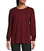 Intro Petite Size Red Lurex Knit Metallic Crew Neck Bracelet Length Poet Sleeve Top, Color:Red Lurex - Image 1