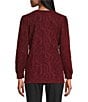 Intro Petite Size Red Lurex Knit Metallic Crew Neck Bracelet Length Poet Sleeve Top, Color:Red Lurex - Image 2