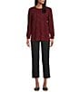 Intro Petite Size Red Lurex Knit Metallic Crew Neck Bracelet Length Poet Sleeve Top, Color:Red Lurex - Image 3