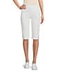 Intro Petite Size Rivet Trim Flower Skimmer Denim Pull-On Shorts, Color:Bright White - Image 1