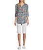 Intro Petite Size Rivet Trim Flower Skimmer Denim Pull-On Shorts, Color:Bright White - Image 5
