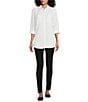 Color:Bright White - Image 3 - Petite Size Roll-Tab Sleeve Button Front Slub Lyocell Shirt