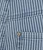 Color:Sun Wash Railroad Wash Stripe - Image 4 - Petite Size Rose Railroad Washed Stripe Pull-On Denim Capri Pants