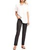 Color:Charcoal Heather - Image 3 - Petite Size Stella Double Knit Slim Straight Leg Pull-On Pants