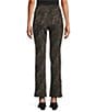 Intro Petite Size Suave Knit Teri Textured Animal Print Straight Leg Tummy Control Pull-On Pants, Color:Ebony Black - Image 2